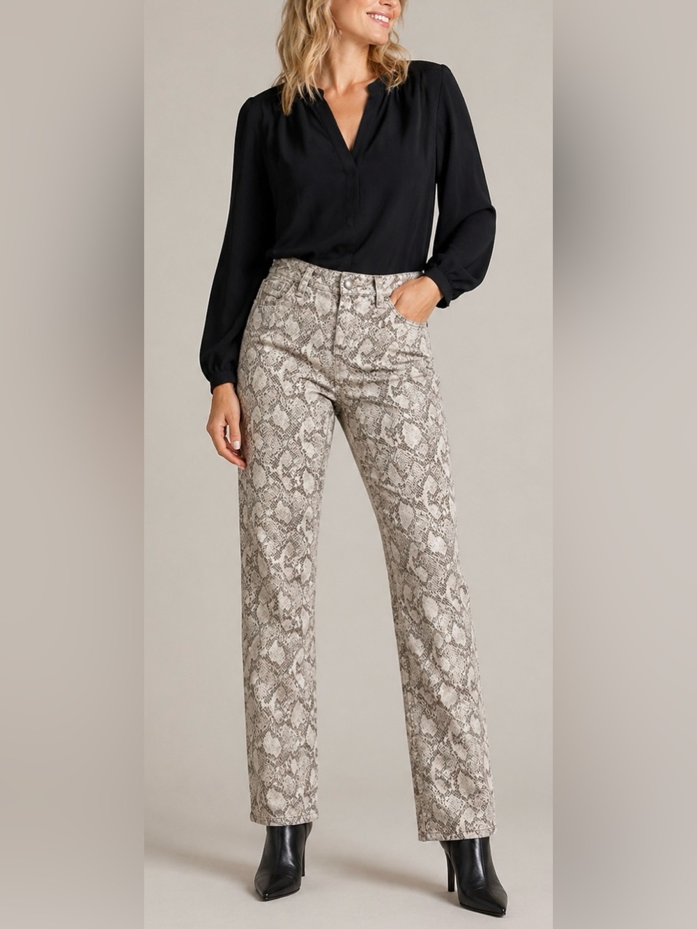 Boston Proper Snake Print Jeans Size 10 Straight Leg Exotic Maximalist Safari